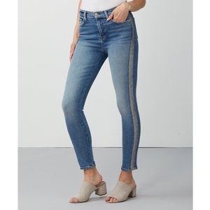 7FAMK 7 For All Mankind Womens Glitter Tuxedo Stripe High Waist Skinny Jeans 29